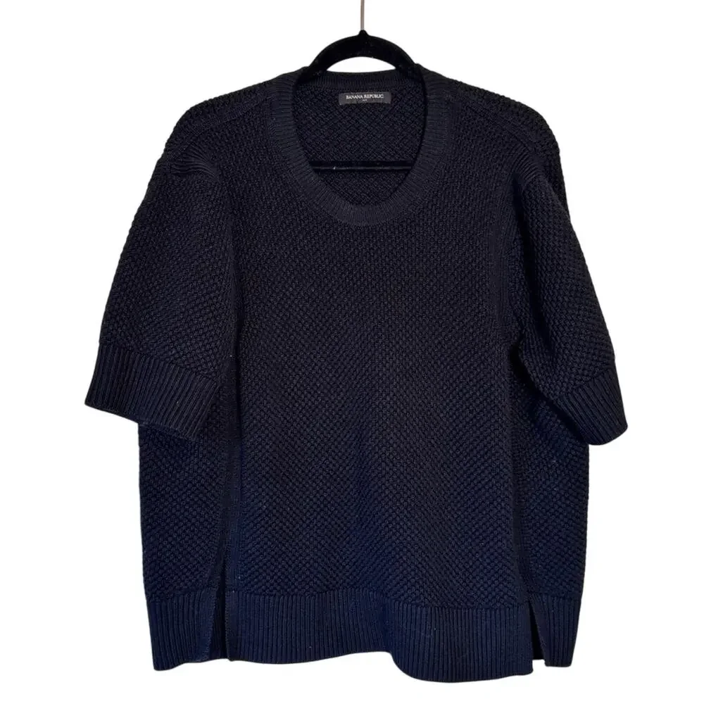 Banana Republic Black Chunky Knit Short Sleeve Sweater Womens M Fall Oversized